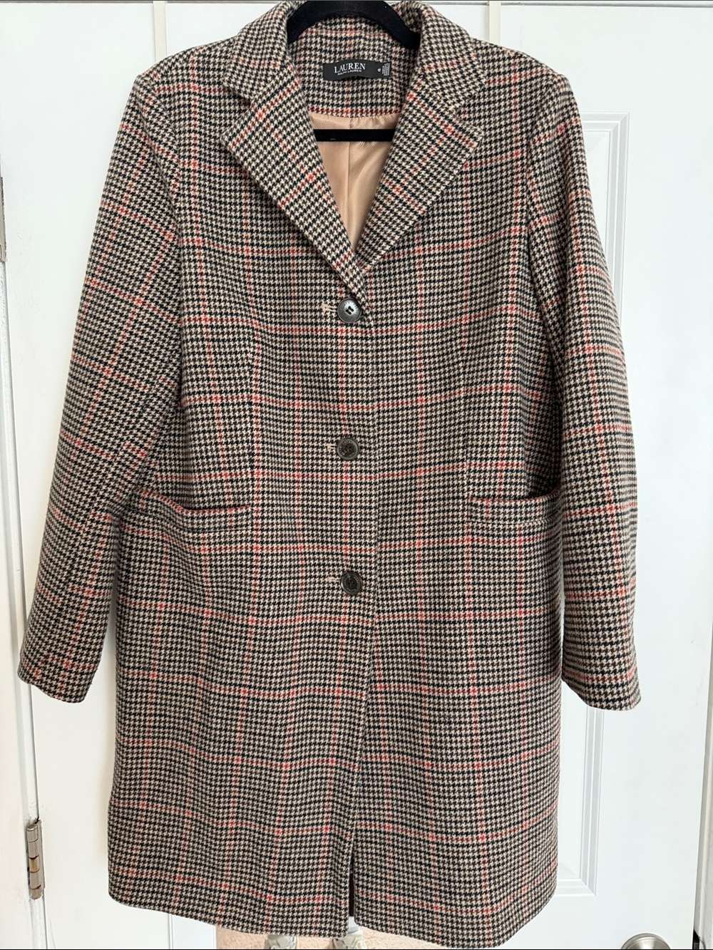Lauren Ralph Lauren Brown, Black and Burnt Red Plaid Coat